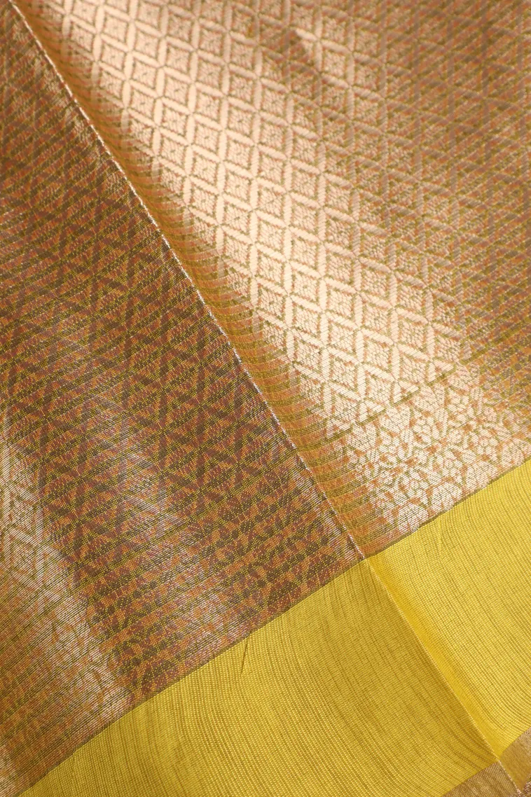 Gold Organza Saree with Gold And Silver Zari Straipes And Puttas view 3
