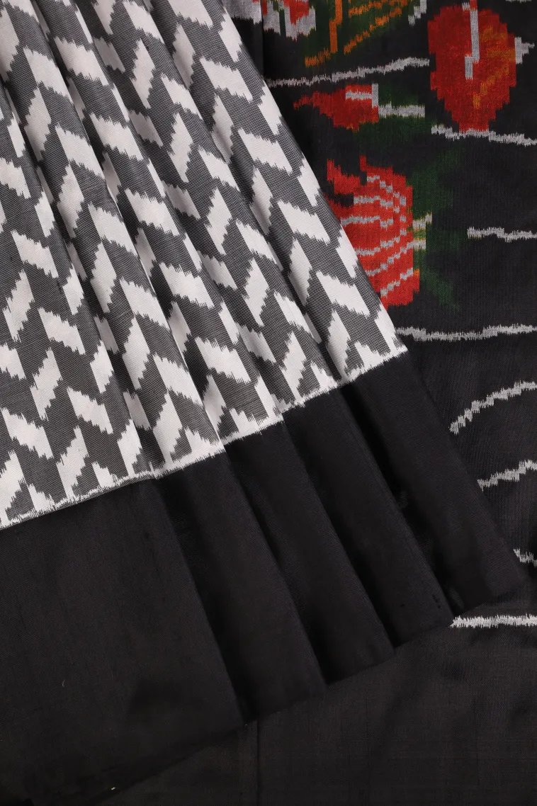 Gray Black Ikkat Silk Without Zari With Geometric Shapes