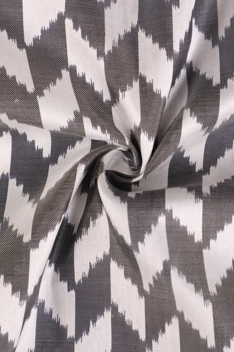 Gray Black Ikkat Silk Without Zari With Geometric Shapes view 4