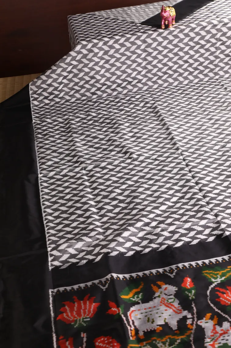 Gray Black Ikkat Silk Without Zari With Geometric Shapes view 2