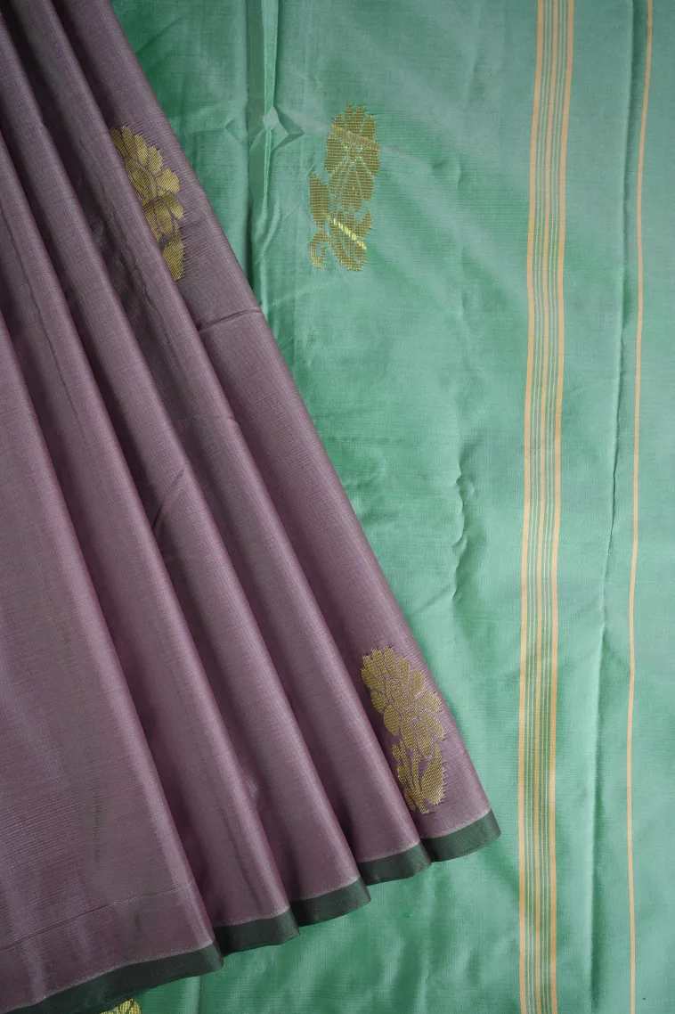 Mauve Arani Silk Sarees with Gold Zari Flower Mottif view 1