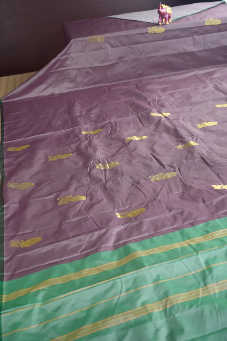 Mauve Arani Silk Sarees with Gold Zari Flower Mottif view 2