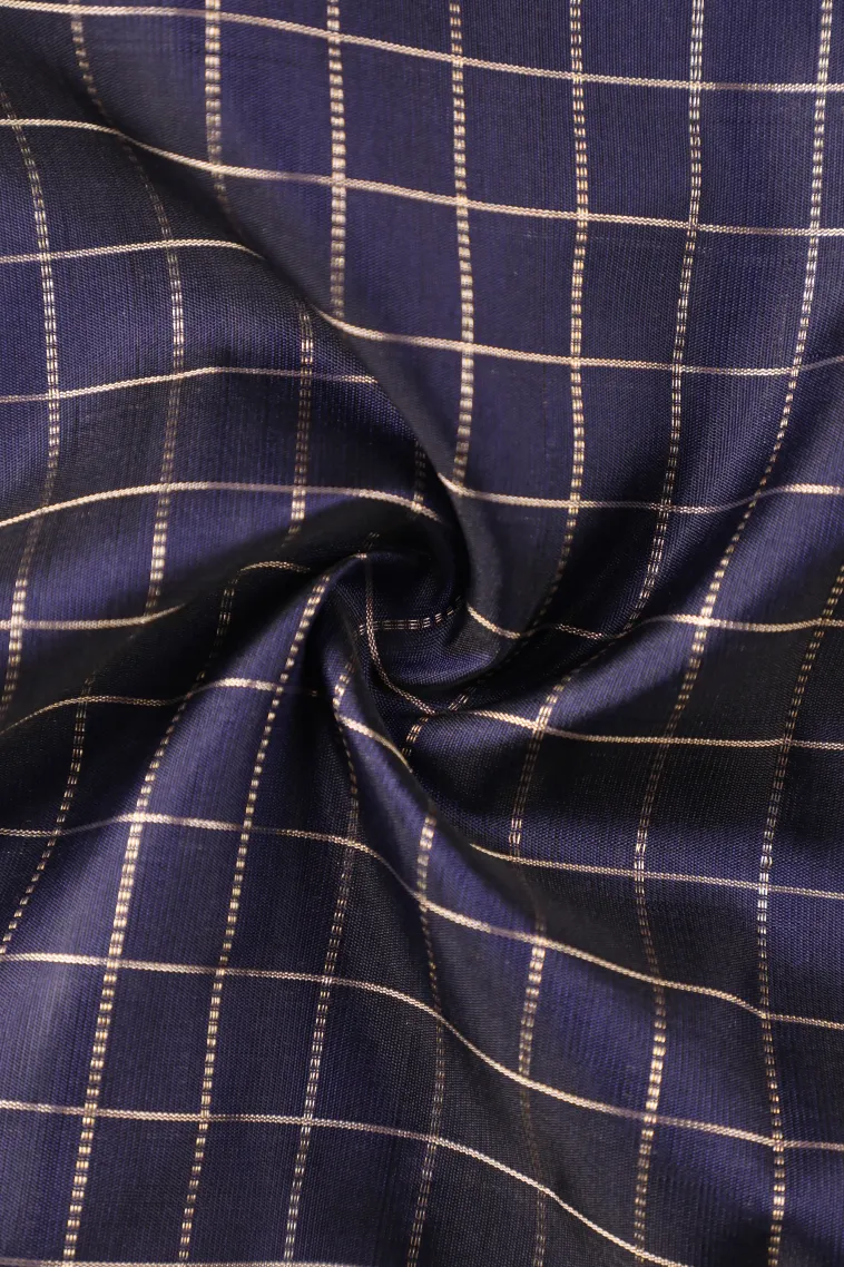 Indigo Blue Kanchipuram Silk Sarees with Gold Zari Checks view 4