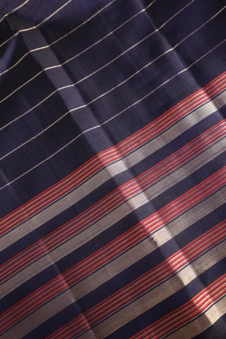 Indigo Blue Kanchipuram Silk Sarees with Gold Zari Checks view 3