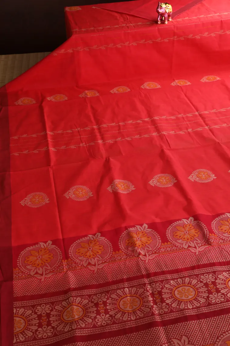 Strawberry Pink Pure Handloom Kovai Cotton Without Zari With Stripes And Puttas view 2