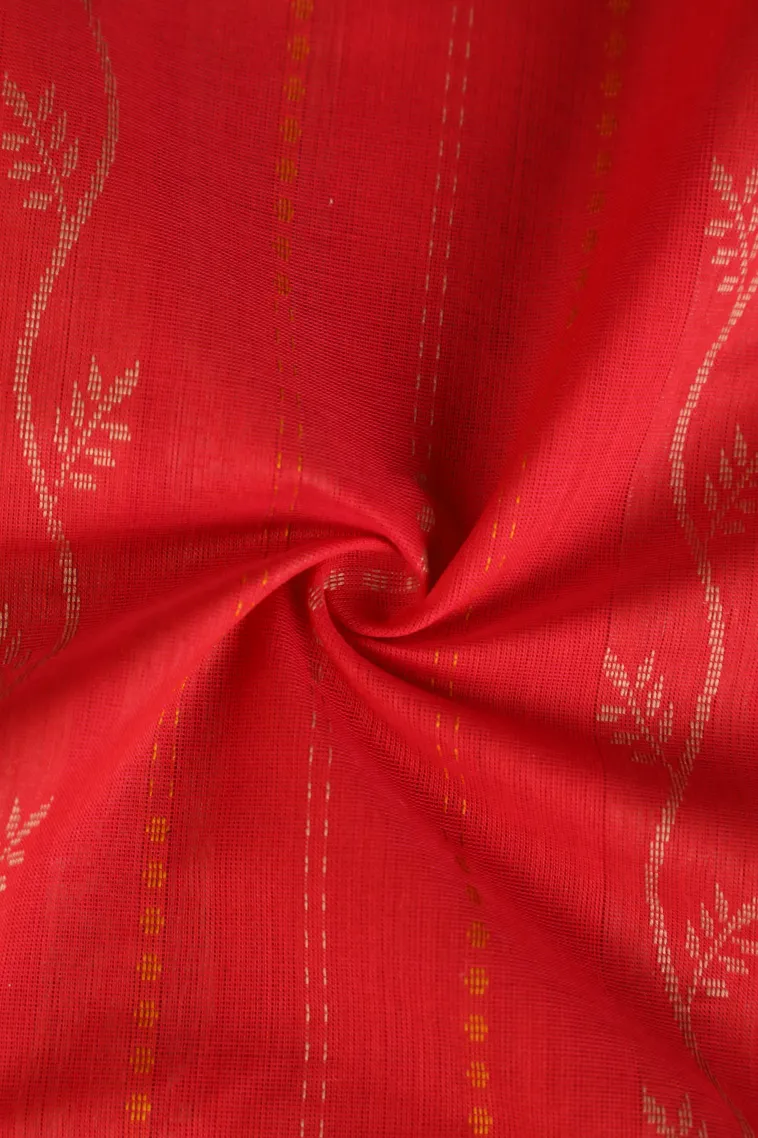 Strawberry Pink Pure Handloom Kovai Cotton Without Zari With Stripes And Puttas view 4