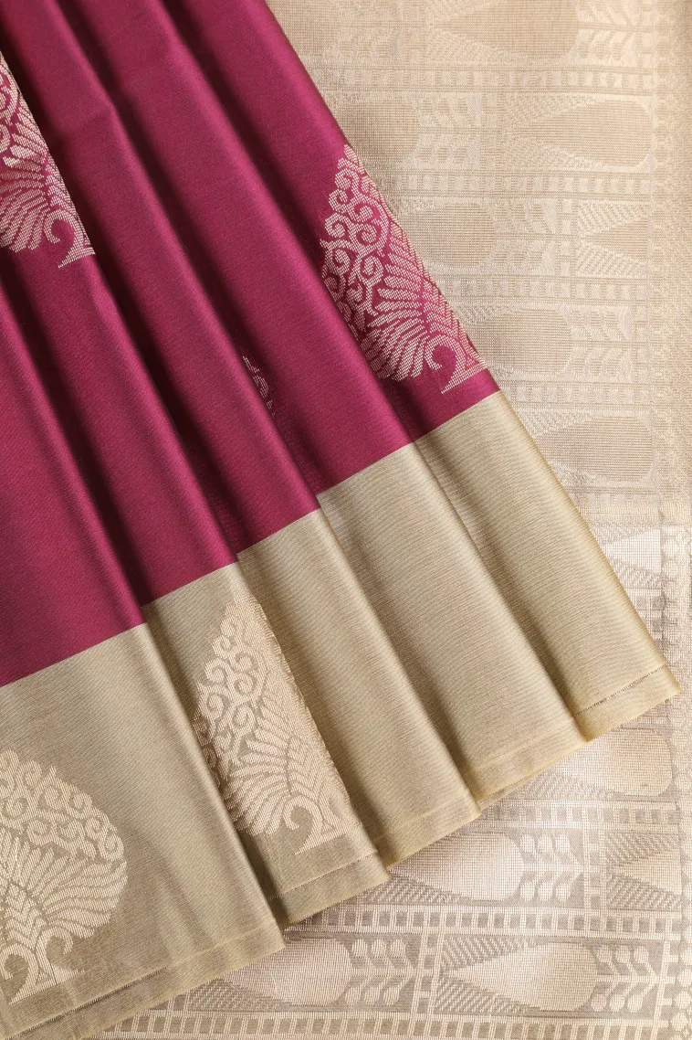 Magenta Purple Soft Silk Saree with Gold Zari Tree Mottif