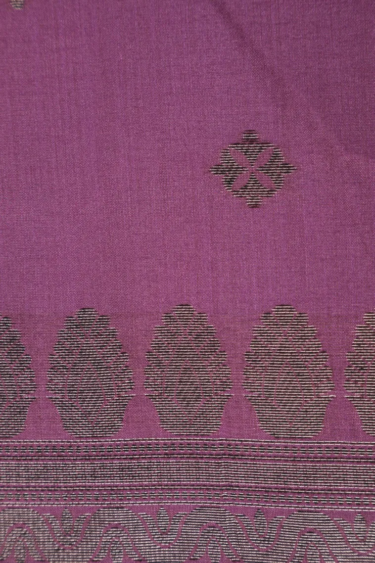 Lean Pink Tussar Saree with Silver Zari Leaf Pattern view 3