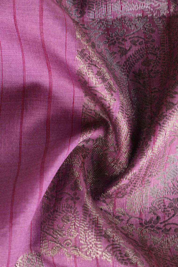 Lean Pink Tussar Saree with Silver Zari Leaf Pattern view 4