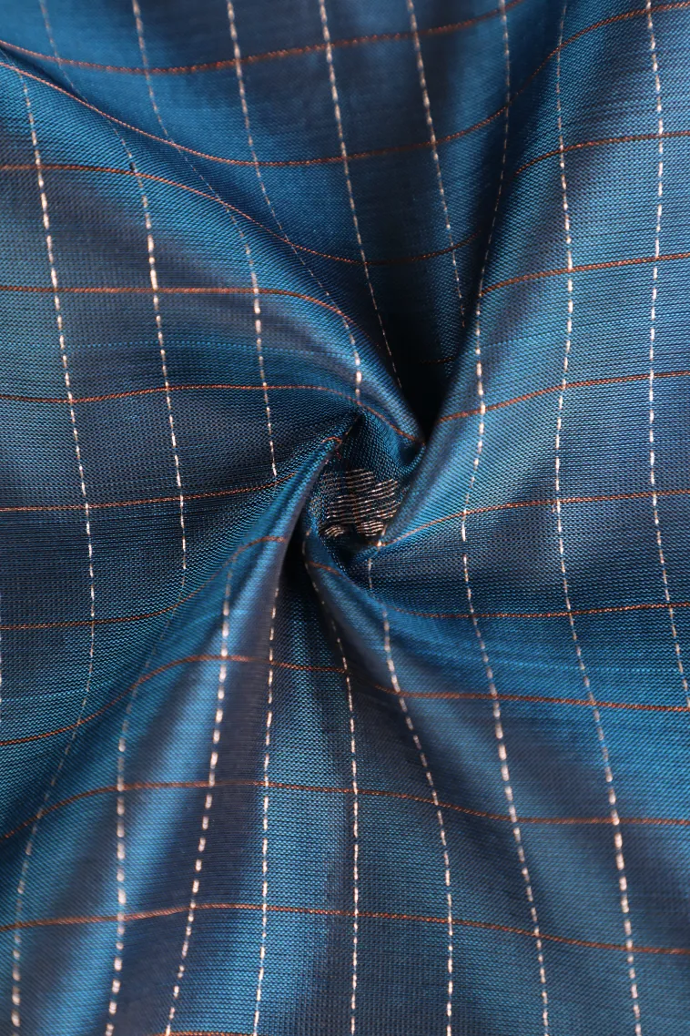 Aegean Blue Soft Silk Saree with Gold Zari Checks And Puttas view 4