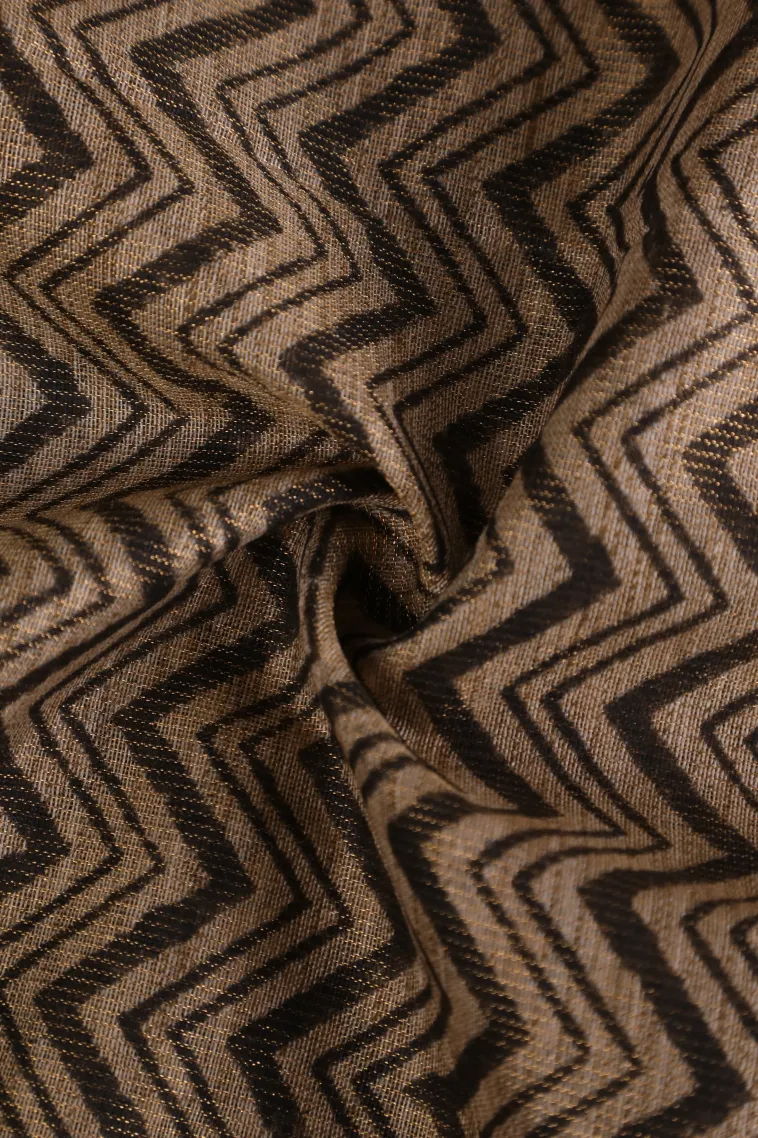 Tortilla Brown Tissue Silk Sarees with Gold Zari Zig Zag Pattern view 4