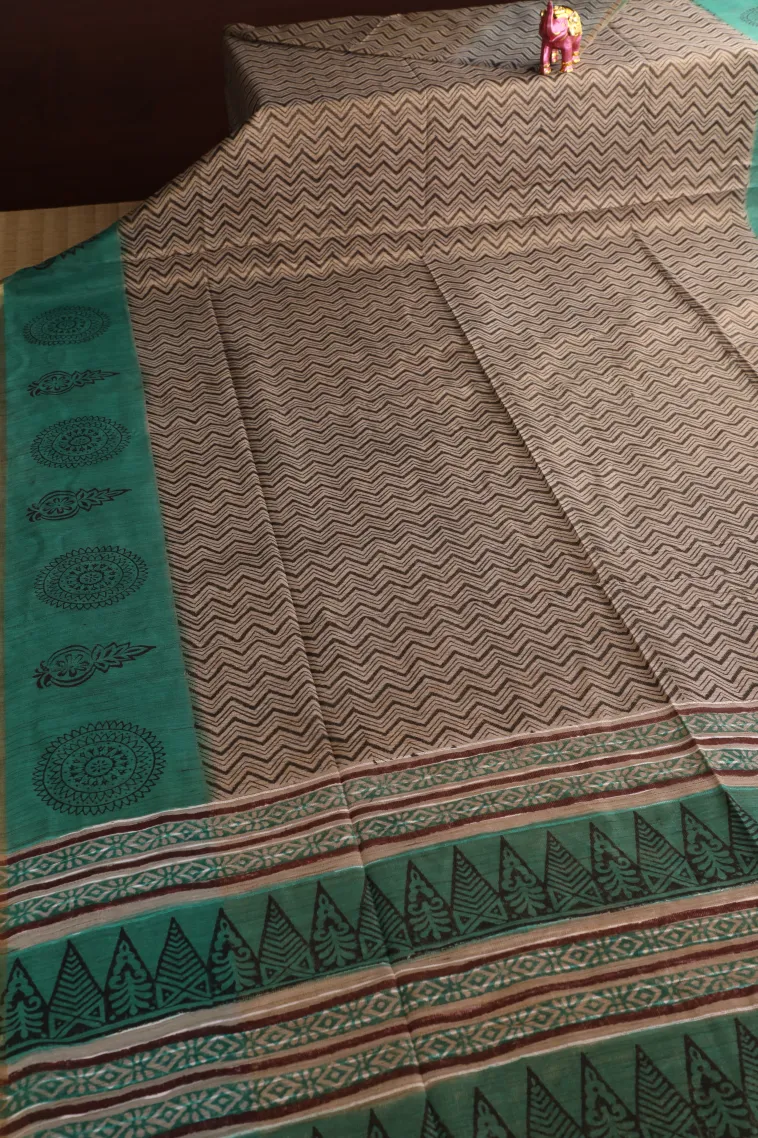Tortilla Brown Tissue Silk Sarees with Gold Zari Zig Zag Pattern view 2