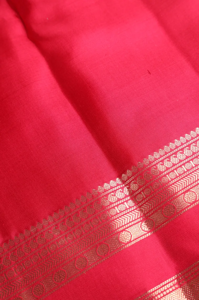 Rouge Pink Soft Silk Saree with Gold Zari Buttis (small Dots Or Motifs) view 3