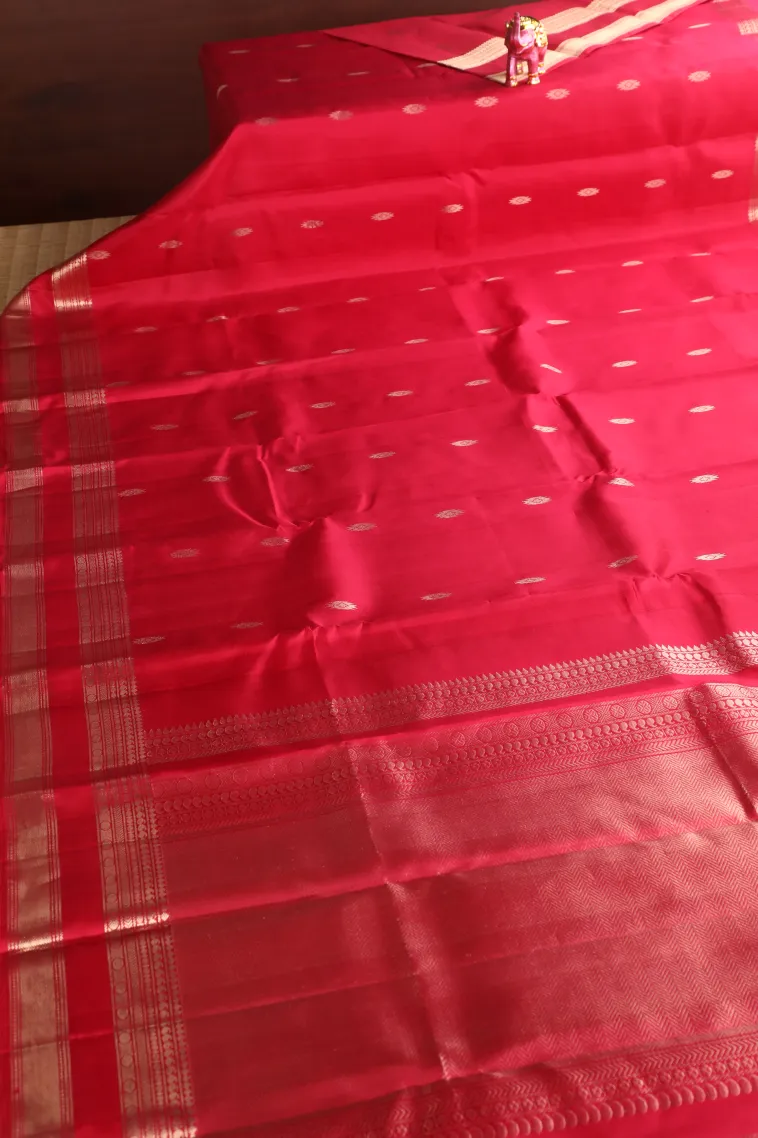 Rouge Pink Soft Silk Saree with Gold Zari Buttis (small Dots Or Motifs) view 2