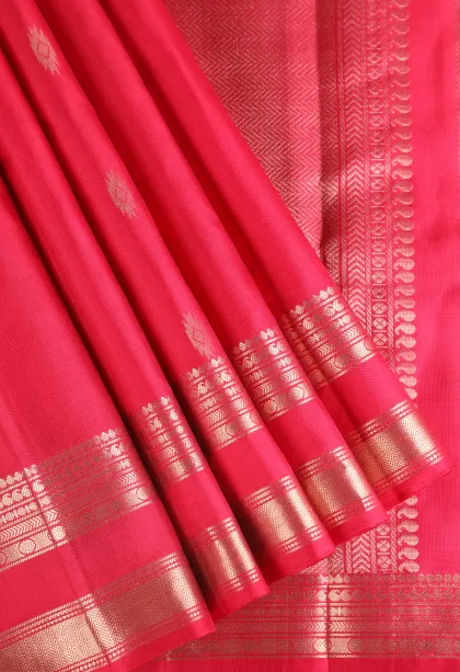 Rouge Pink Soft Silk Saree with Gold Zari Buttis (small Dots Or Motifs)