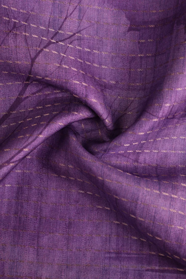 Orchid Purple Semi Tussar Silk with Gold Zari Birds And Floral Pattern view 4