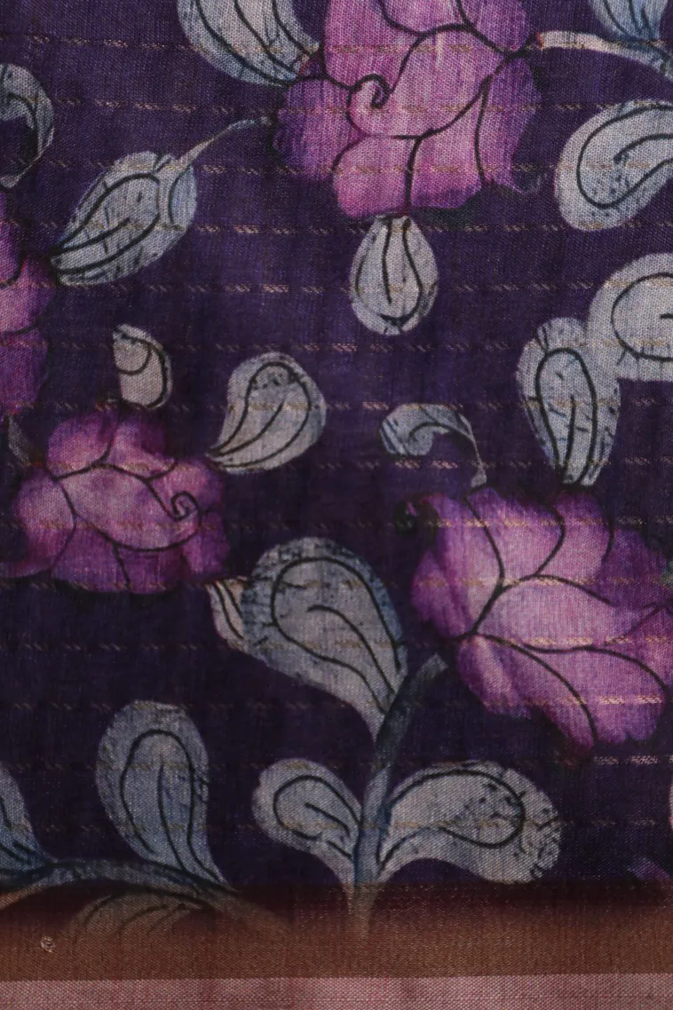 Orchid Purple Semi Tussar Silk with Gold Zari Birds And Floral Pattern view 3