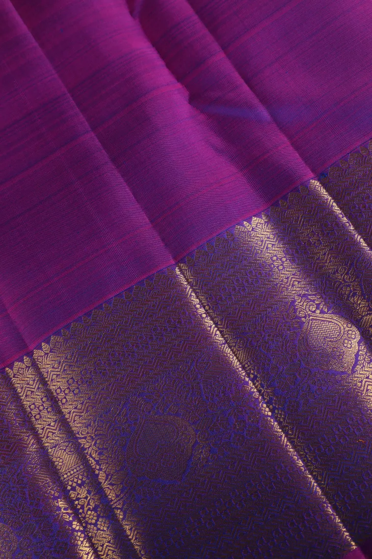 Cerulean Blue Kanchipuram Silk Sarees with Gold Zari Temple Pattern view 3