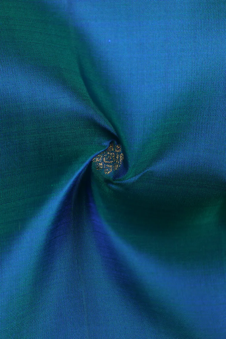Cerulean Blue Kanchipuram Silk Sarees with Gold Zari Temple Pattern view 4