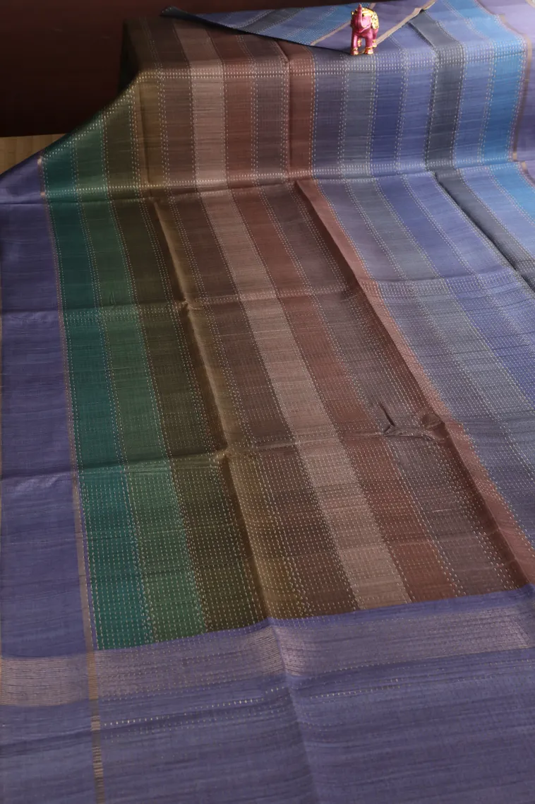 Peanut Brown Tussar Saree with Gold Zari Cross Straipes view 2