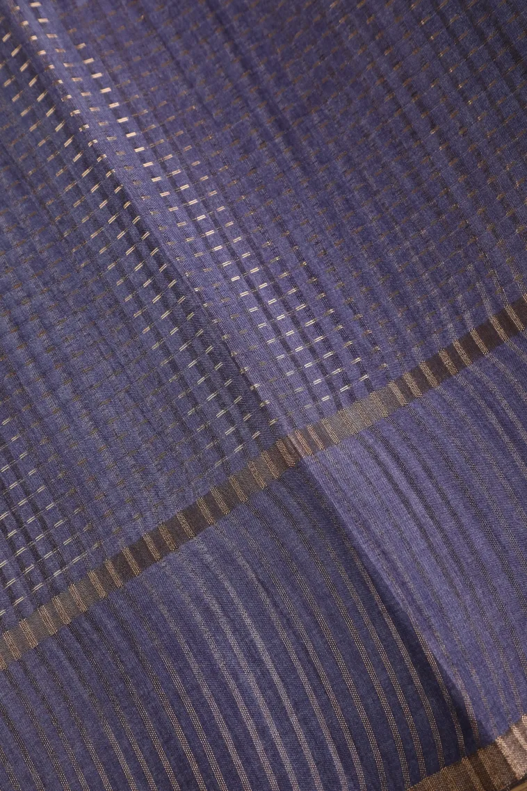 Peanut Brown Tussar Saree with Gold Zari Cross Straipes view 3