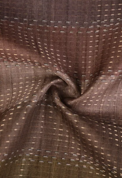Peanut Brown Tussar Saree with Gold Zari Cross Straipes