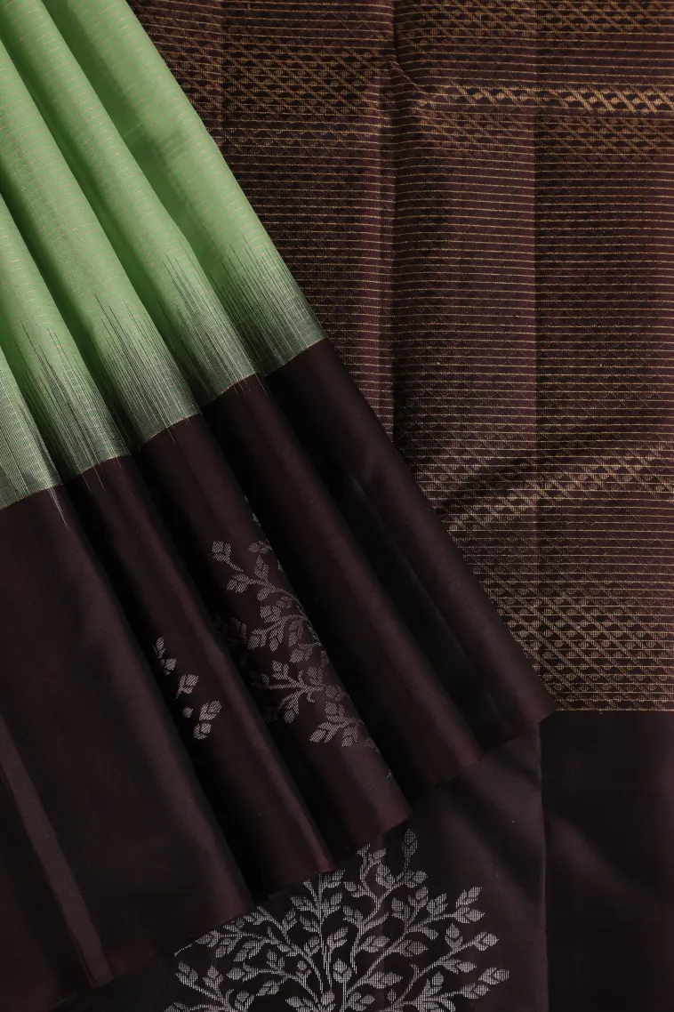 Pistachio Green Soft Silk Saree with Gold And Silver Zari Small Checks Pattern