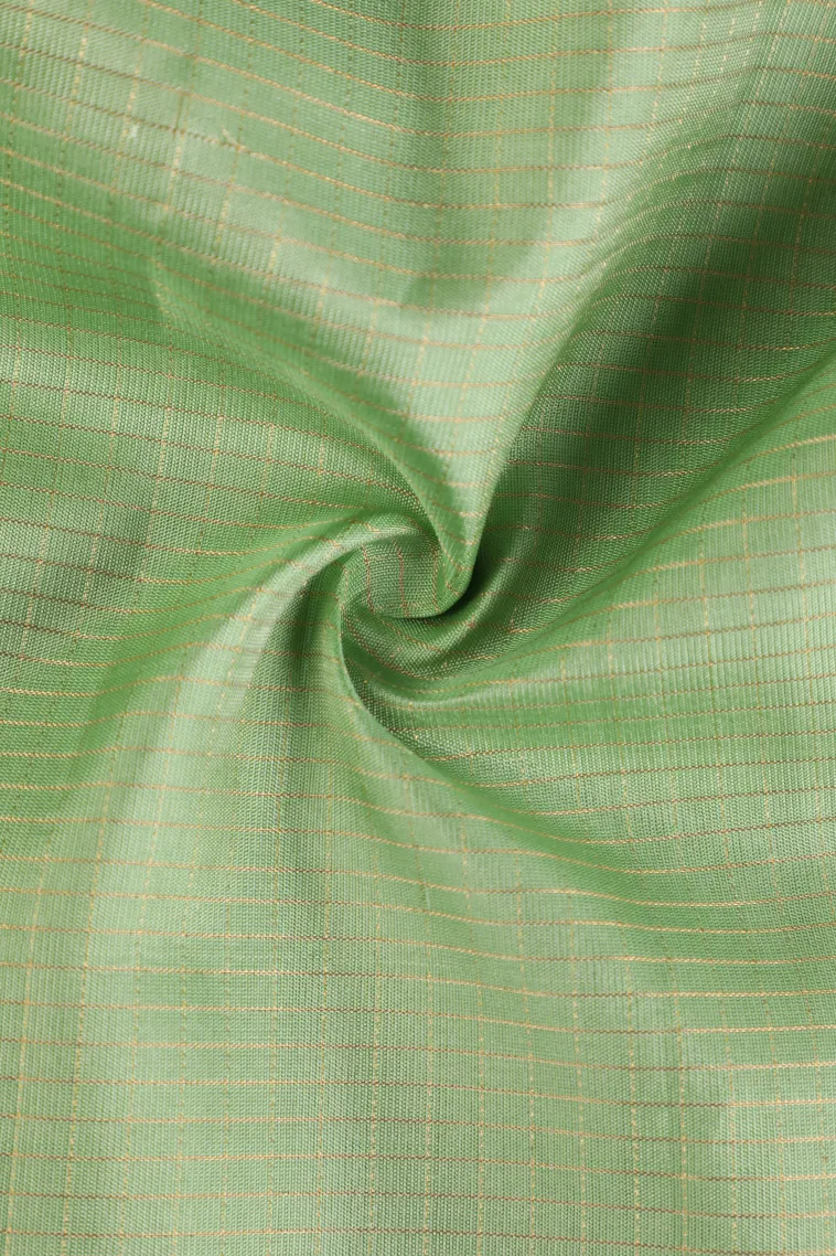 Pistachio Green Soft Silk Saree with Gold And Silver Zari Small Checks Pattern view 4