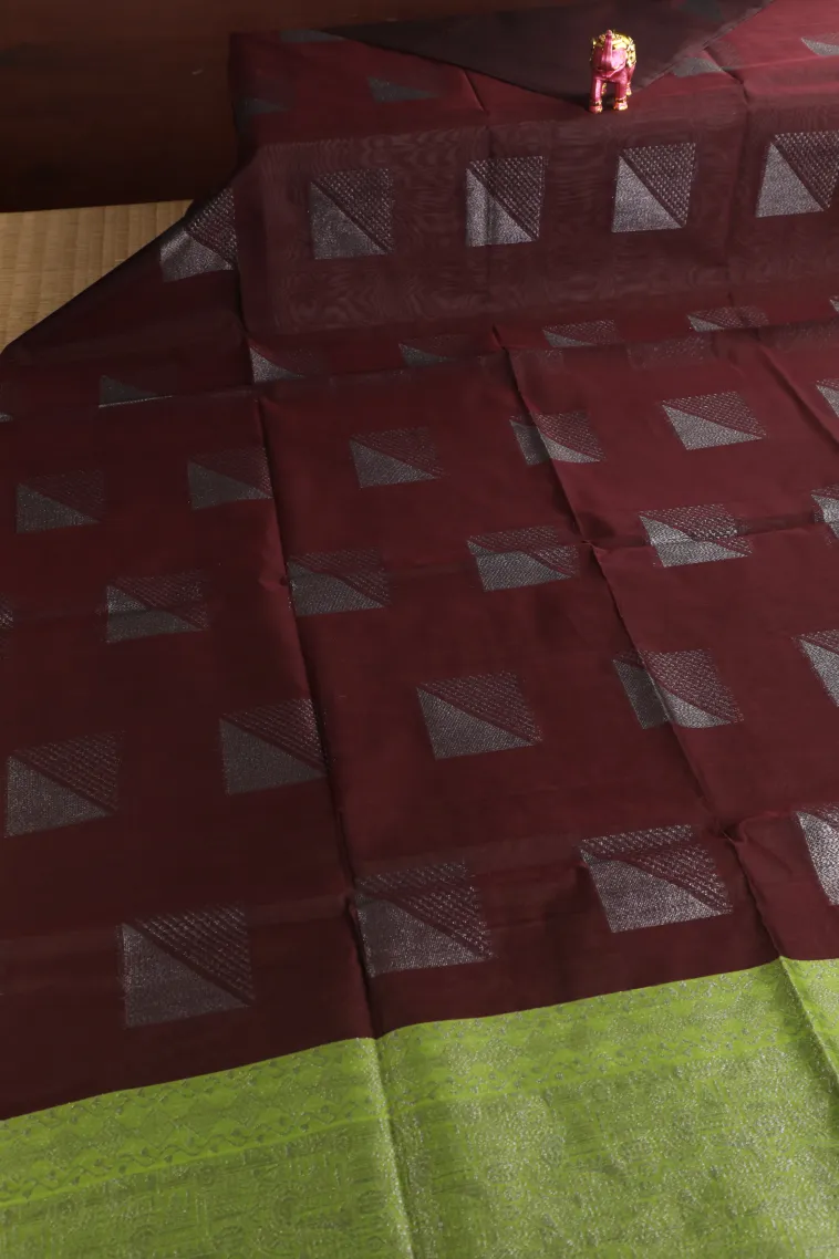 Mahogany Red Silk Cotton Sarees with Antic Zari Geometric Shapes view 2