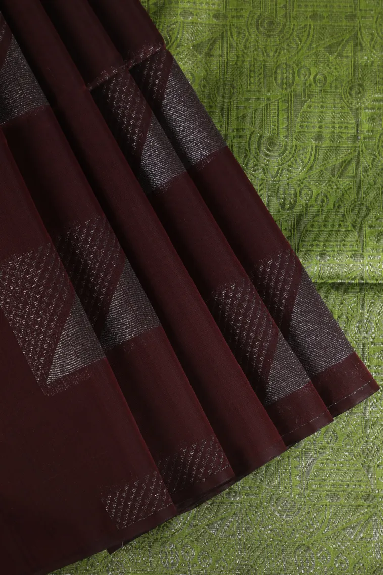 Mahogany Red Silk Cotton Sarees with Antic Zari Geometric Shapes view 1