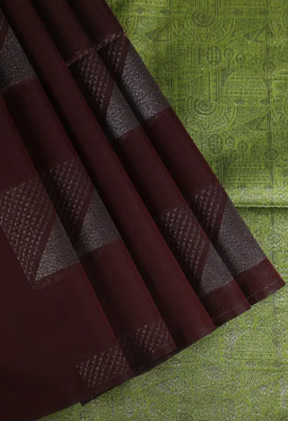 Mahogany Red Silk Cotton Sarees with Antic Zari Geometric Shapes