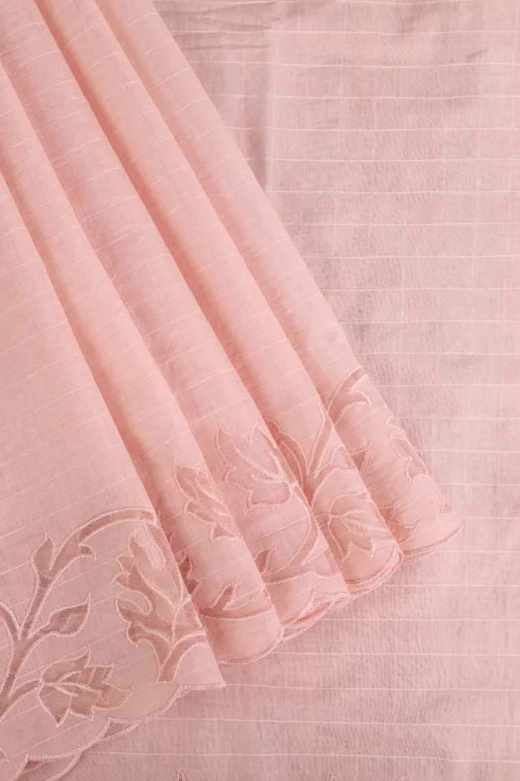 Salmon Pink Manipuri Cotton Sarees Without Zari With Stripes