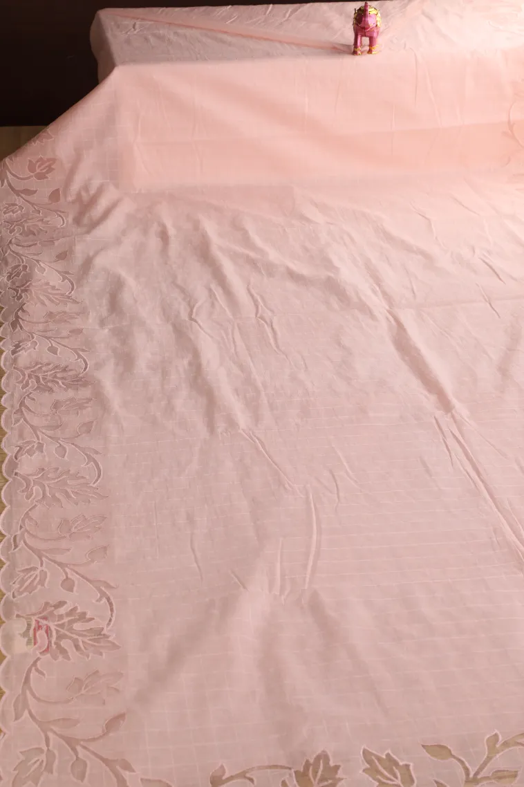 Salmon Pink Manipuri Cotton Sarees Without Zari With Stripes view 2
