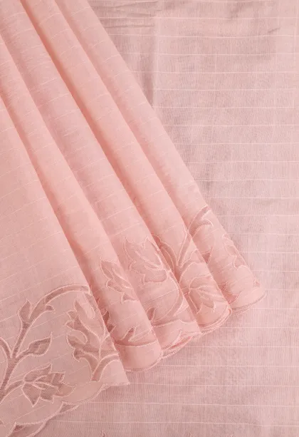 Salmon Pink Manipuri Cotton Sarees Without Zari With Stripes