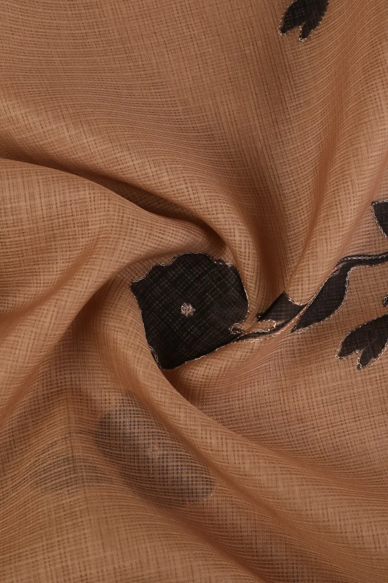 Peach Pink Manipuri Cotton Sarees with Gold Zari Floral Patterns view 4