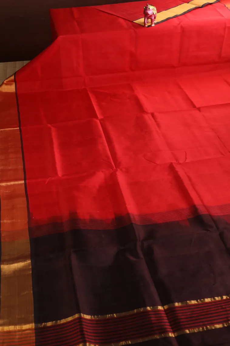 Rose Red Silk Cotton with Gold Zari Plain view 2