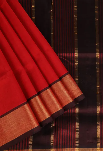 Rose Red Silk Cotton with Gold Zari Plain