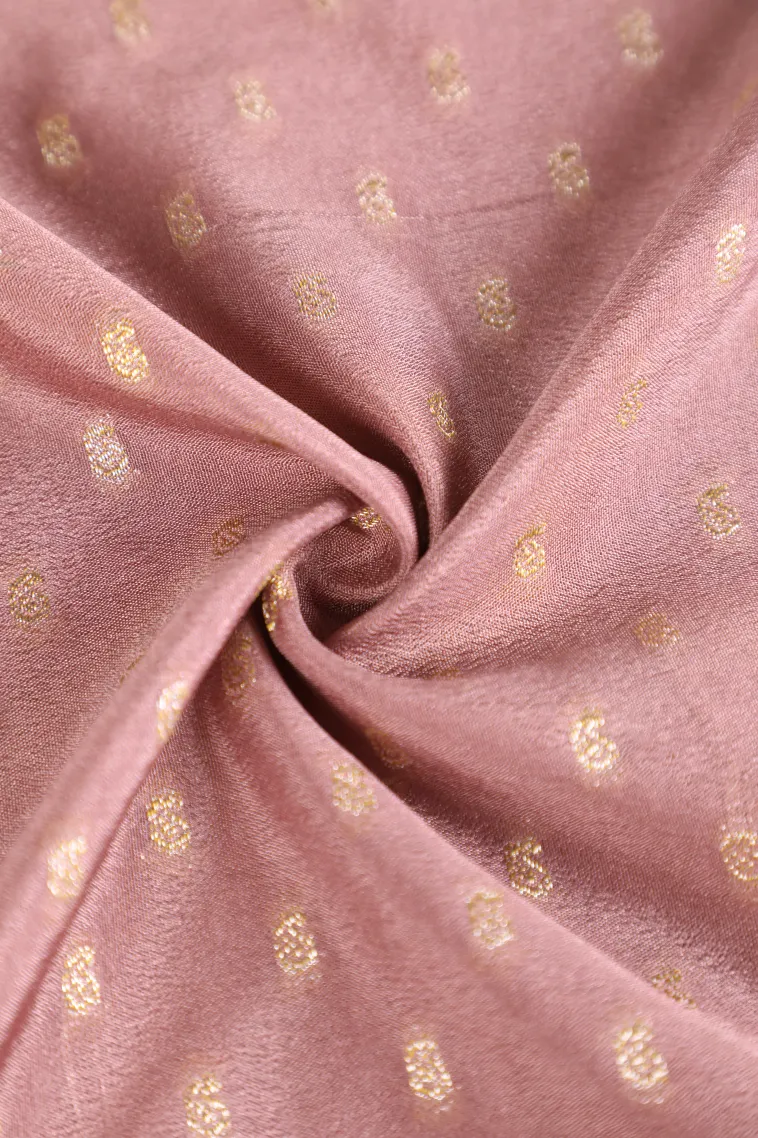 Crepe Pink Tissue Banaras with Gold Zari Buttis (small Dots Or Motifs) view 4
