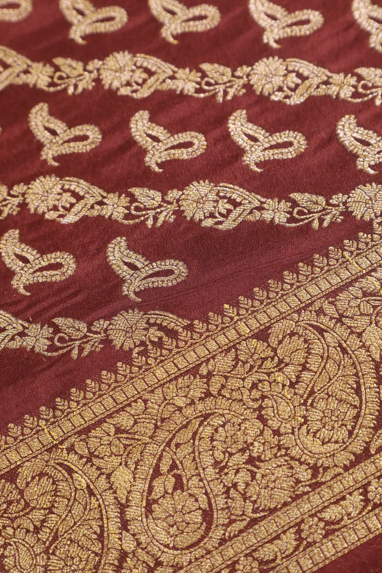 Crepe Pink Tissue Banaras with Gold Zari Buttis (small Dots Or Motifs) view 3