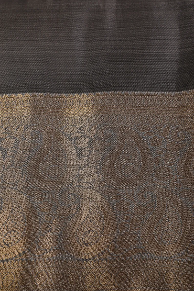 Berry Blue Soft Silk Saree with Gold Zari Leaf Pattern view 3