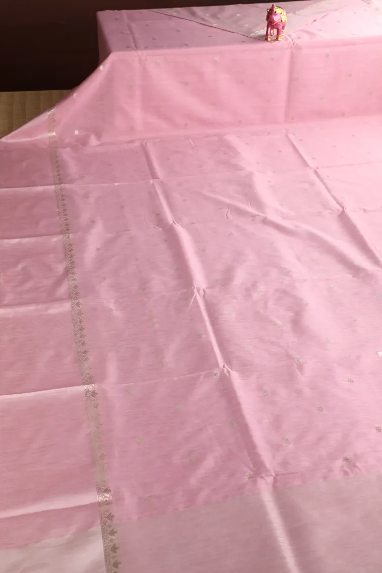 Crepe Pink Soft Silk Sarees with Silver Zari Buttis (small Dots Or Motifs) view 2