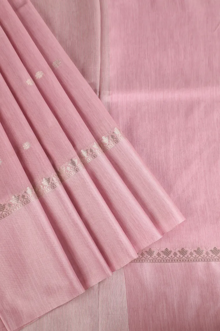Crepe Pink Soft Silk Sarees with Silver Zari Buttis (small Dots Or Motifs)