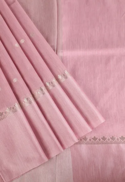 Crepe Pink Soft Silk Sarees with Silver Zari Buttis (small Dots Or Motifs)