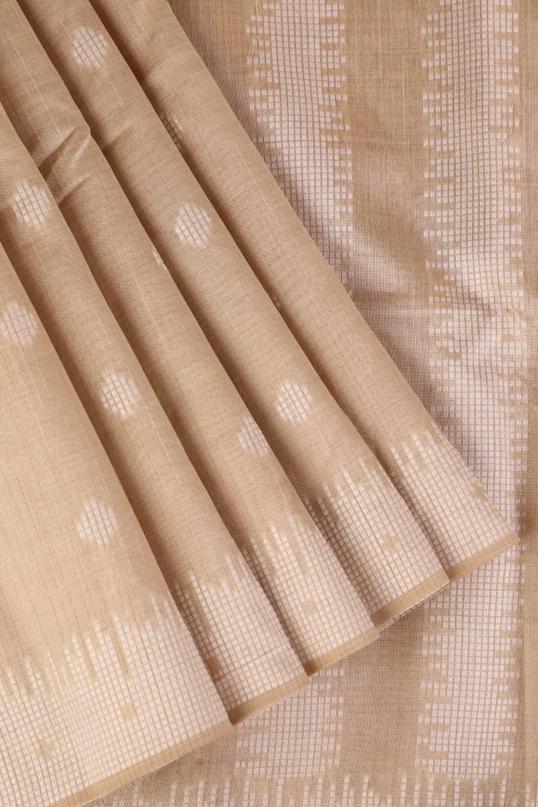 Vanilla Custard Yellow Semi Tussar Silk with Thread Zari Buttis (small Dots Or Motifs)