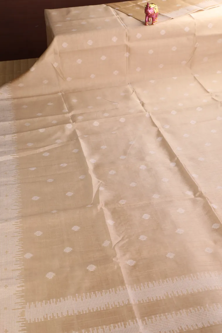 Vanilla Custard Yellow Semi Tussar Silk with Thread Zari Buttis (small Dots Or Motifs) view 2