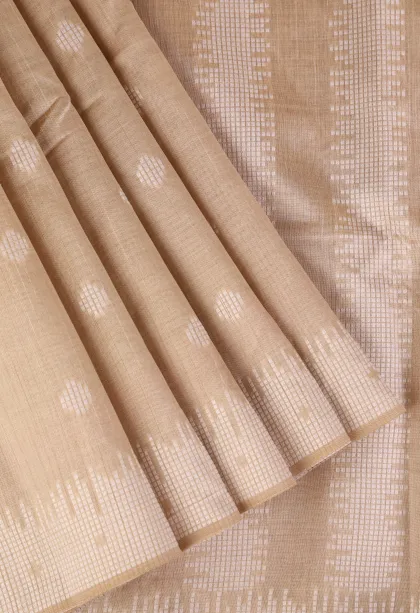 Vanilla Custard Yellow Semi Tussar Silk with Thread Zari Buttis (small Dots Or Motifs)