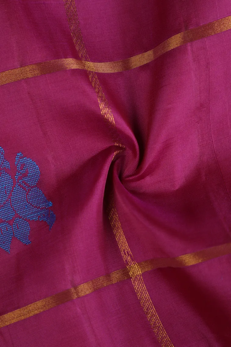 Magenta Purple Soft Silk Saree with Gold Zari Checks And Puttas view 4