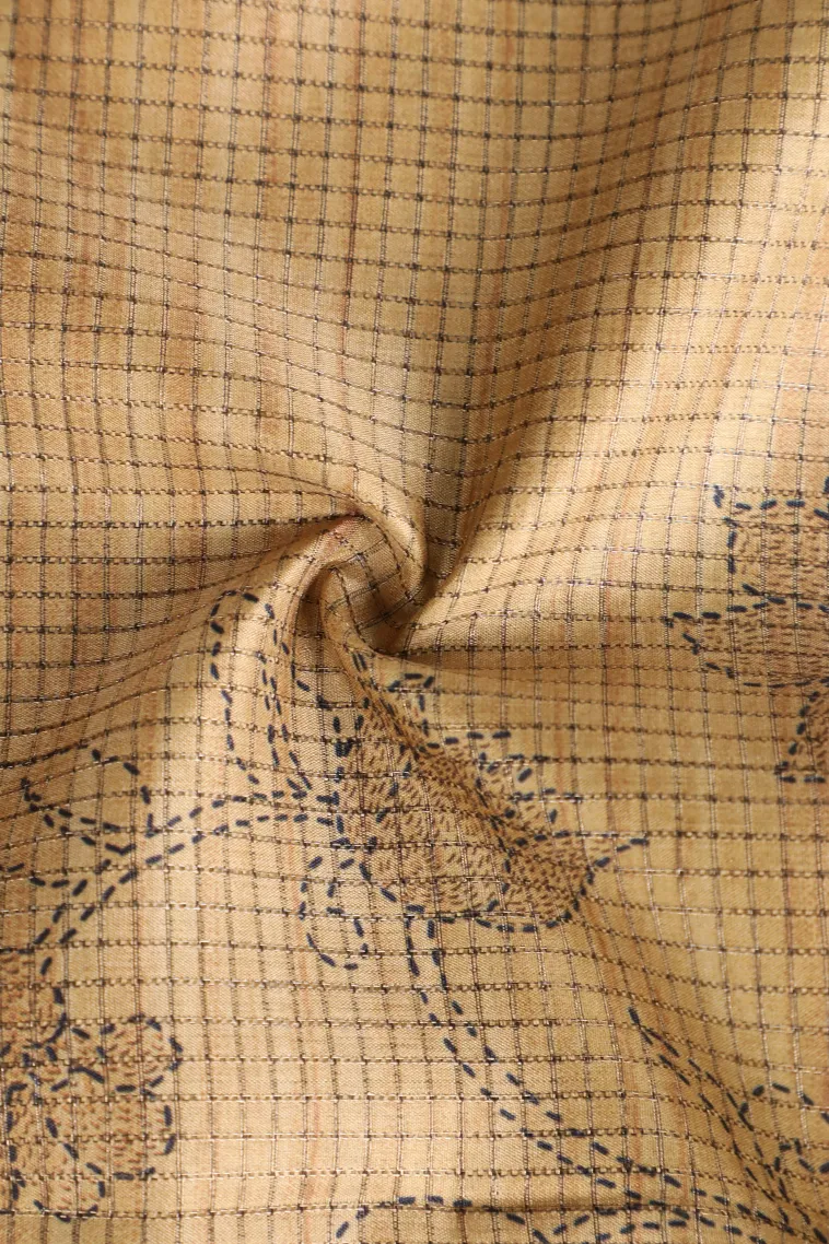 Beige Yellow Tussar Saree with Thread Zari Floral Patterns view 4