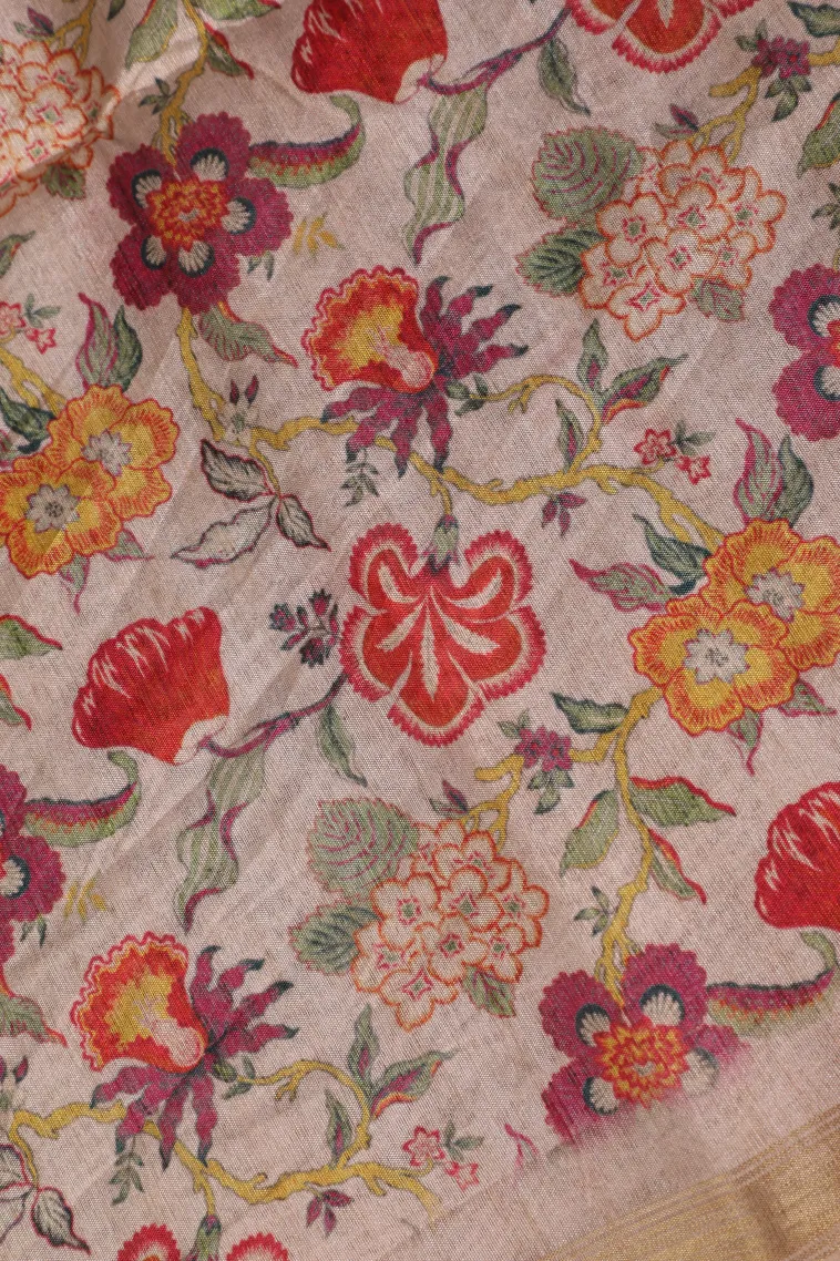 Magenta Pink Semi Tussar Silk Without Zari With Rangoli Pattren view 3