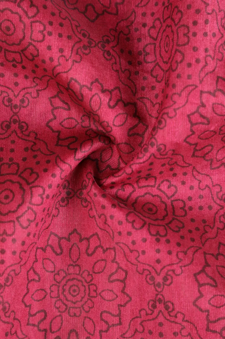 Magenta Pink Semi Tussar Silk Without Zari With Rangoli Pattren view 4